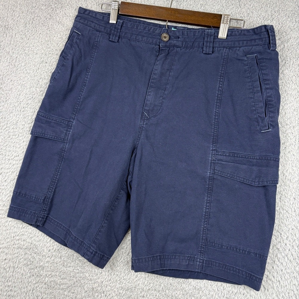 Tommy Bahama Cargo Shorts Mens 35 Navy Blue Tencel Stretch Flat Front Summer